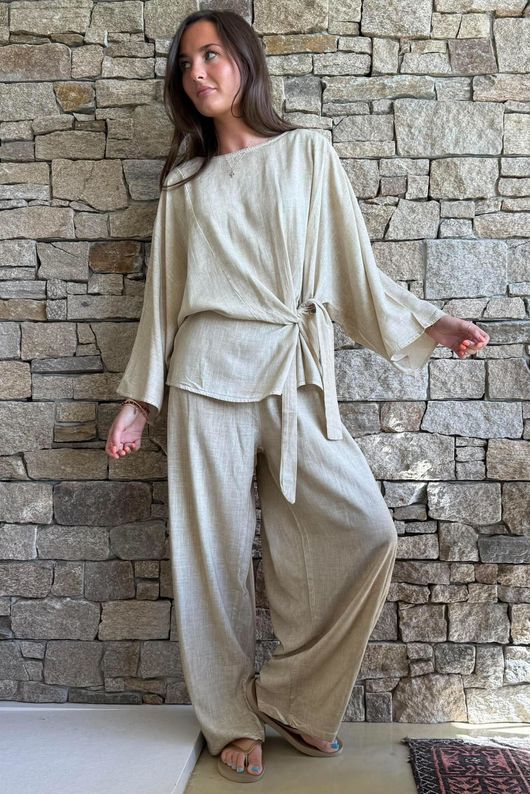 Lindin Linen Blend Kimono Top Washed Sandstone